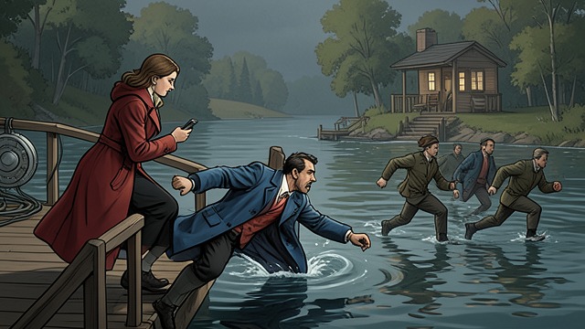The Pursuit Reverses from "Masquerade". The Pursuit Reverses The Captive Strikes At the lakeside house, Jessica White’s husband charges Robert Michael Rothman and carries him over the deck railing.