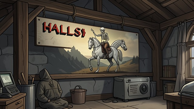 The Sign Cleaned from "The Pale Horse". History Revealed The Skeleton Rider Ginger removes the accumulated grime and reveals the skeletal rider on the pale horse.