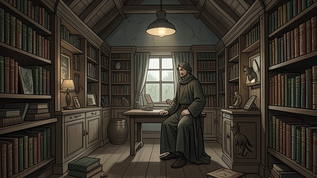 A Library and a Laboratory from "The Pale Horse". A Room of Books Scholarship Meets Secrecy The old stables have been converted into a library filled with rare works on witchcraft and demonology.