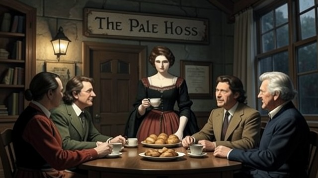 Tea at the Pale Horse from "The Pale Horse". Hospitality Meets Unease A Social Visit Rhoda arranges for the party to visit Thyrza’s house, where tea and conversation introduce Mark to the inn sign, the…