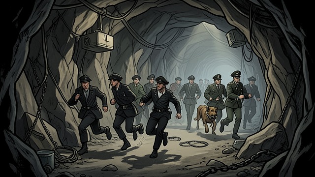 法夫的一桩支线调查,《捉迷藏》中的场景。突袭开始 暴力遭到制止 警方与动物福利官员对斗狗聚会采取行动,在矿区土地上追捕斗狗犬只的看管人和围观者。 这次突袭揭露了一群把动物受苦当作消遣的人,映照出后来在芬利俱乐部地下发现的人类暴行。
