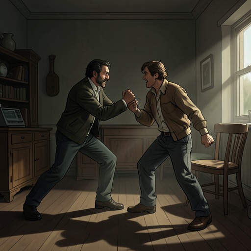 Tracy and Charlie's Collision from "Hide and Seek". Tracy and Charlie struggle over who failed Ronnie, converting grief into blame and physical injury.