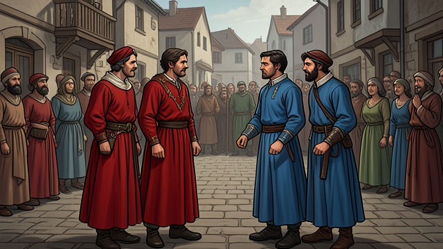 Red and Blue Families from "Satan". Red and Blue Families A local power struggle The D’Anjous and Bolducs represent competing political and social forces in Touladi.
