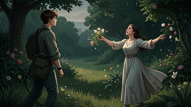 The Garden Encounter from "First Love". The First Glimpse An Unplanned Meeting Vladimir sees Zinaïda in the neighboring garden, playfully striking her admirers with flowers.