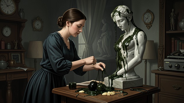 Wax Turns Dark from "Theodosia and the Serpents of Chaos". Wax Turns Dark Testing the object Theodosia arranges wax pieces around the statuette and later finds them stained green-black.