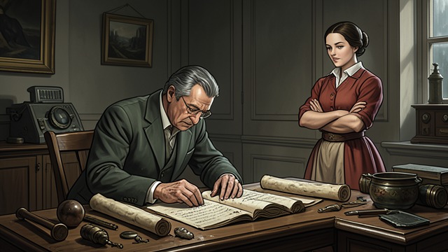 A Busy Curator from "Theodosia and the Serpents of Chaos". A Busy Curator Attention elsewhere Alistair Throckmorton is absorbed in research, often forgetting that Theodosia is nearby.