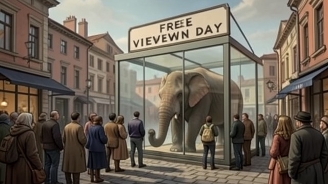 A Public Viewing Day from "The Magician's Elephant". A Public Viewing Day Access as benevolence Countess Quintet announces that ordinary citizens may view the elephant for free one day each month.