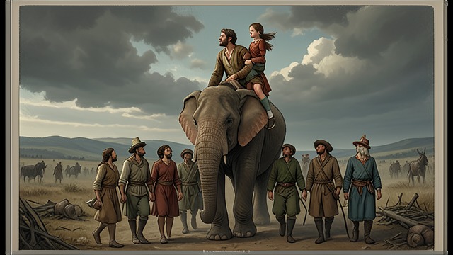 The Procession's Destination from "The Magician's Elephant". The Procession's Destination Several journeys converge Peter carries Adele while the elephant walks toward the magician.