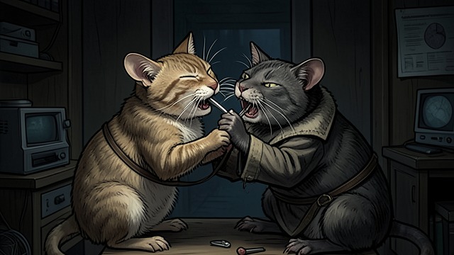 Mind Against Mind from "The Amazing Maurice and His Educated Rodents". An Unequal Fight Control imposed Spider immobilizes Maurice and uses pain to weaken the thoughts that make him more than an ordinary cat.