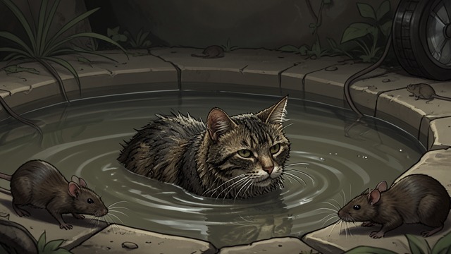 Mud as Cover from "The Amazing Maurice and His Educated Rodents". Outwitting the Search A bodily disguise Maurice hides in filthy water until the tracking Rats can no longer smell him as a cat.
