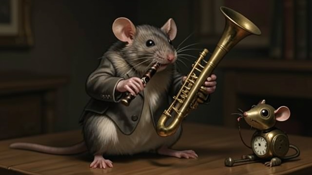 The Borrowed Trombone from "The Amazing Maurice and His Educated Rodents". Music Against Mechanism Improvisation With his flute broken, Keith borrows a battered trombone and plays without knowing how the instrument will respond.
