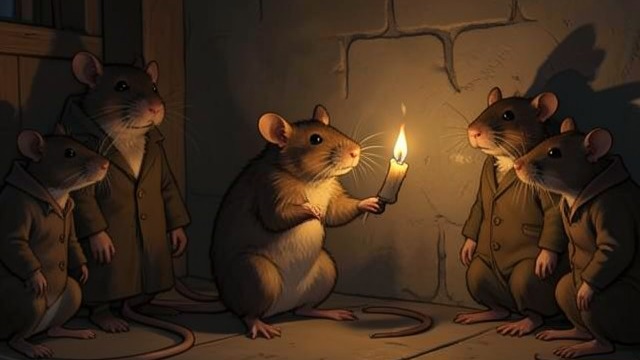 The First Candle from "The Amazing Maurice and His Educated Rodents". Light and Separation A new experience Peaches lights a candle, allowing the Rats to see shadows that had existed unseen in total darkness.