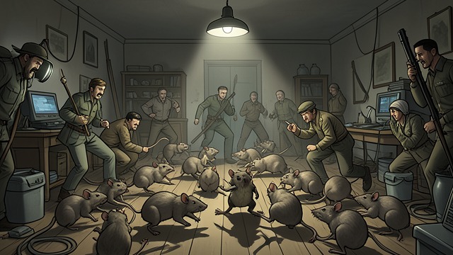 The Captives’ Panic from "The Amazing Maurice and His Educated Rodents". A Rescue Interrupted Human violence The Rat-catchers assault Malicia and Keith, while the captive Rats’ terror surges through the room.