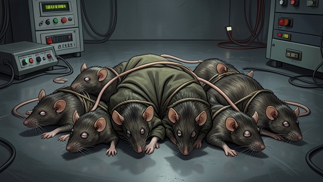 The Victims’ Bodies from "The Amazing Maurice and His Educated Rodents". A Knot of Eight Physical confinement The rat king consists of eight blind Rats whose tails have been twisted together.