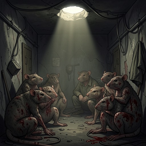 The Rat-Pit Rescue from "The Amazing Maurice and His Educated Rodents". Hamnpork’s capture exposes the human cruelty of rat pits, while Darktan and Sardines turn the spectacle against its organizers.