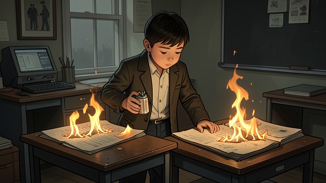 A Private Plan from "Let the Right One In". A Private Plan Anger redirected Oskar pours T-Rod onto Jonny’s and Tomas’ desks and sets them alight in the empty classroom.