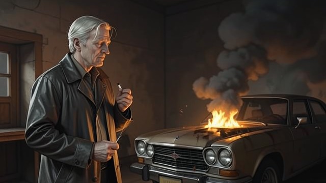 The Roadside Aftermath from "The IPCRESS File". The Roadside Aftermath A Scene of Death The narrator descends to the road after the attack and vomits while the burning vehicles continue to smolder.