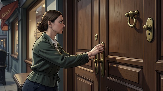 The Bronze Knocker from "Elena Knows". Arrival at the Old Door Recognition by touch Elena finds the wooden door beside the restaurant and runs her hands over its bronze fittings.