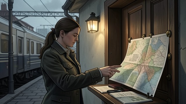 Finding the Direction from "Elena Knows". Reconstructing an Address Fragments of memory Elena remembers a wooden door, bronze fittings, a small plaza, and a train line, but not the street name.