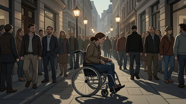 The Bank Queue from "Elena Knows". A Route Through Other Bodies Avoiding the line Elena sees the shoes of pensioners waiting outside the bank and fears recognizing a neighbor.