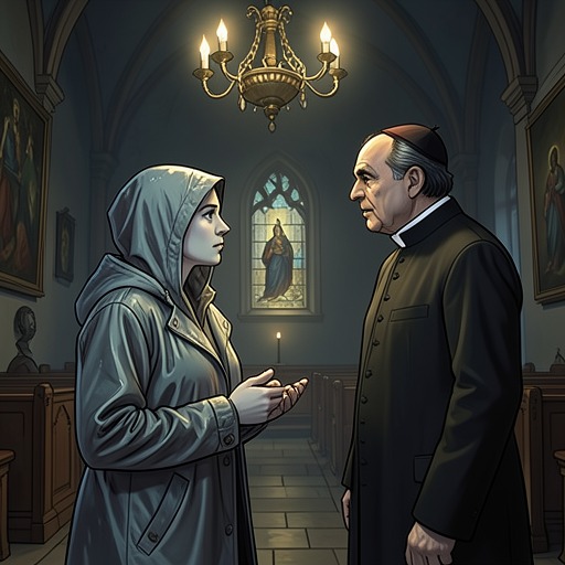 The Argument With Father Juan from "Elena Knows". Elena's confrontation with Father Juan turns the disputed death into a conflict over religious authority, mourning, and who owns the body.