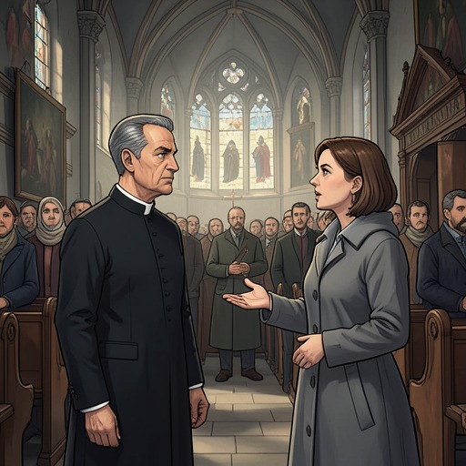 Father Juan's Moral Certainty from "Elena Knows". Father Juan's position shifts from managing a public death to defending doctrine when Elena demands an explanation he cannot supply.
