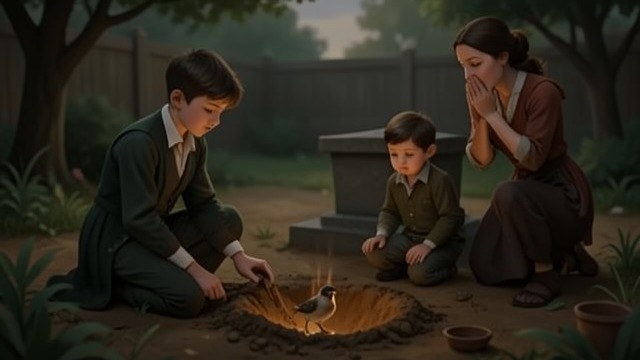 The Homemade Funeral from "Wann wird es endlich wieder so, wie es nie war". The Homemade Funeral Sibling Ritual The brothers bury the bird in their pet cemetery after debating whether to burn it.