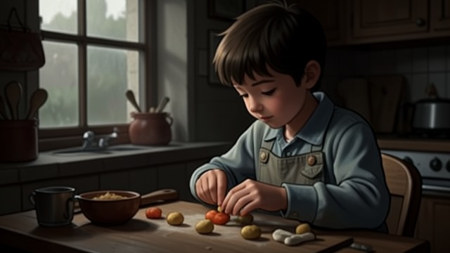 Making Forty Pieces from "Wann wird es endlich wieder so, wie es nie war". Making Forty Pieces Exact Work Joachim(Jocki) weighs almonds, removes their skins, measures rosewater, and forms forty small balls.