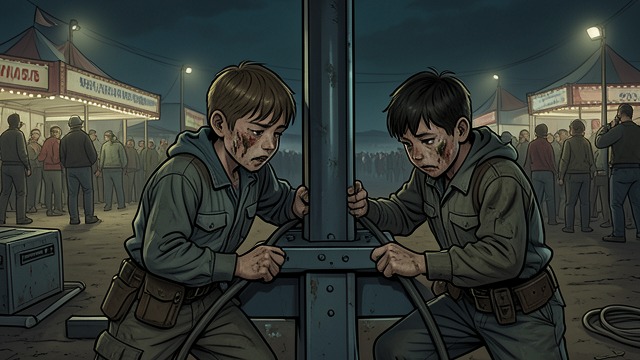 The Failed Night’s Work from "Wann wird es endlich wieder so, wie es nie war". The Failed Night’s Work A Delayed Party Joachim(Jocki) and a friend agree to dismantle a fairground ride before attending a birthday party.
