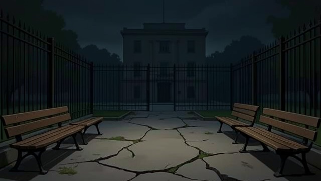 The Patients’ Absence from "Wann wird es endlich wieder so, wie es nie war". The Patients’ Absence Empty Benches The hospital grounds have changed, with palisades and empty paths where patients once gathered.