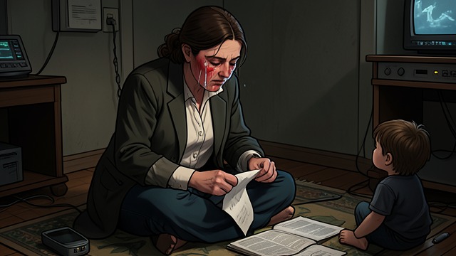 The Newspaper Breakdown from "Wann wird es endlich wieder so, wie es nie war". The Newspaper Breakdown A Sudden Outburst Susanna sits on the living-room floor, tears newspapers apart, and shouts that “the pig” must leave.