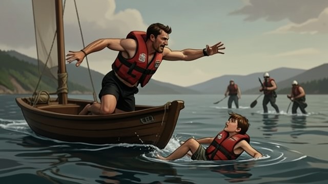 A Rescue at Sea from "Wann wird es endlich wieder so, wie es nie war". A Rescue at Sea The Motor Fails On a windless trip, Hermann’s outboard motor will not restart.
