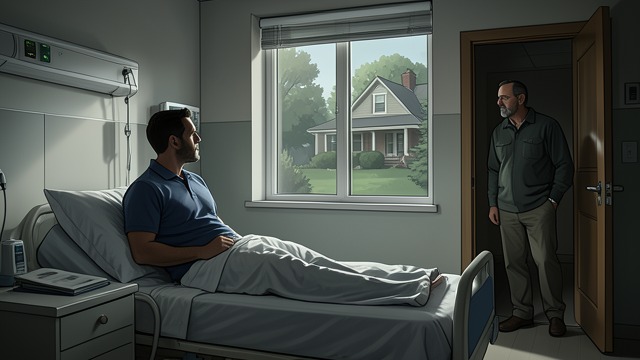 A Brief Stay at Home from "Wann wird es endlich wieder so, wie es nie war". A Brief Stay at Home Recovery Joachim(Jocki) sleeps, wakes, and sees the family home from the hospital window.