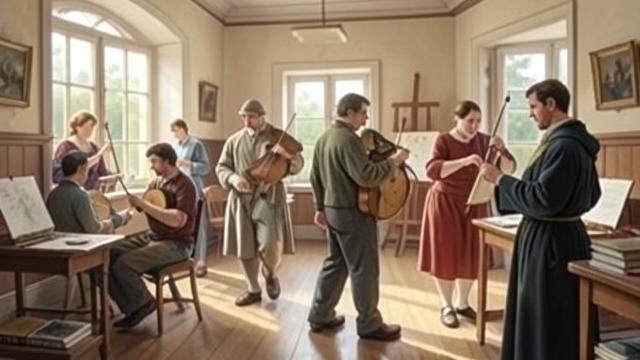 A Polished Tour from "Wann wird es endlich wieder so, wie es nie war". A Polished Tour Display of Reform Visitors see patients painting, making music, and using the new therapy spaces.