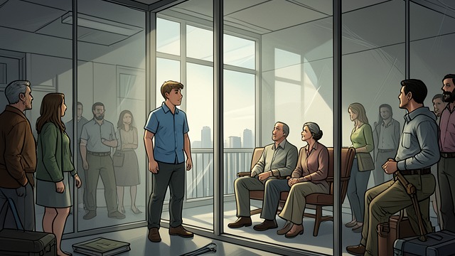 The Airport Glass from "Wann wird es endlich wieder so, wie es nie war". The Airport Glass Seeing the Family Before his parents see him, Joachim(Jocki) watches them through a large pane of glass.