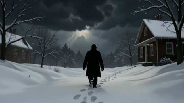 The Father Walks into Snow from "Wann wird es endlich wieder so, wie es nie war". The Father Walks into Snow A Dangerous Departure Hermann leaves the family home on foot through deep snow to organize a helicopter delivery of insulin.
