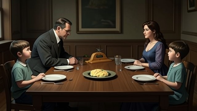 Meals with Five Places from "Wann wird es endlich wieder so, wie es nie war". Meals with Five Places A Shared Table Family meals bring the parents and three sons together around food, arguments, quizzes, and jokes.