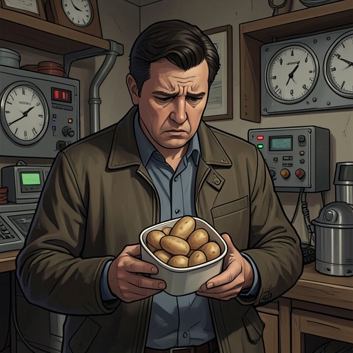 The Forty Marzipan Potatoes from "Wann wird es endlich wieder so, wie es nie war". This flow follows Joachim(Jocki)’s attempt to give Hermann a gift made from his own concentration and the painful loss of control that follows.
