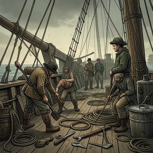 The Caine as an Outcast Ship from "The Caine Mutiny Court-Martial". The Caine’s worn condition and improvised culture make it both a symbol of neglect and a working vessel whose crew repeatedly makes it useful.