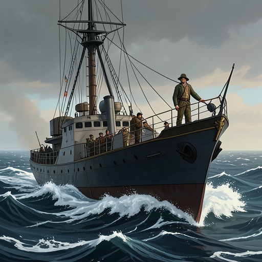 From Target Tow to Battle from "The Caine Mutiny Court-Martial". The Caine’s changing assignments carry its crew from neglected auxiliary work into combat, where routine duty proves consequential.