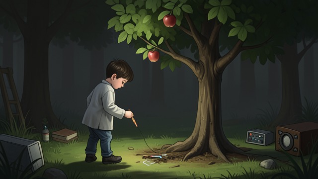 A Forest in Miniature from "Harold and the Purple Crayon". A Small Wilderness Avoiding the woods Harold does not want to get lost in a forest, so he makes a very small one with only a single tree.