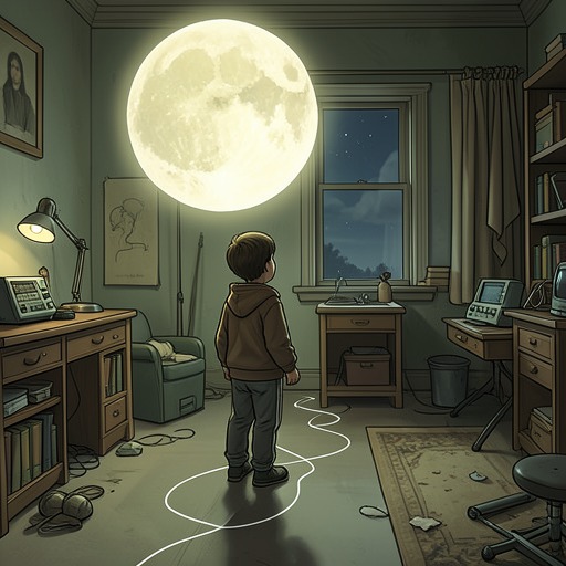 The Moon as a Directional Marker from "Harold and the Purple Crayon". The Moon changes from a requested feature of the night into the reference point that lets Harold locate the bedroom window.