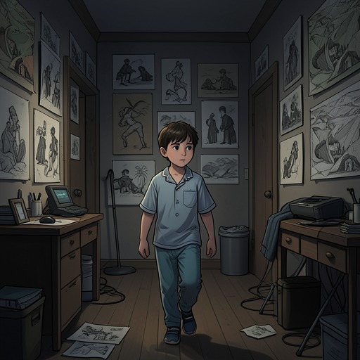 The Drawing Becomes a World from "Harold and the Purple Crayon". Harold's marks progress from useful props to a responsive environment whose dangers and possibilities he must navigate.