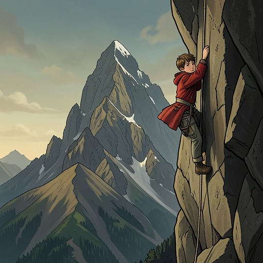 The Climb and the Fall from "Harold and the Purple Crayon". Harold enlarges a hill into a mountain to see farther, but a missing far side turns the search for a view into a dangerous fall.