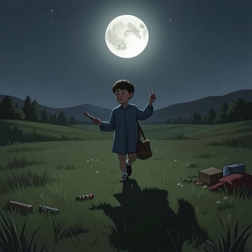 The Journey from Night to Sleep from "Harold and the Purple Crayon". A walk begun as an evening adventure gradually gives way to fatigue, the wish for bed, and a quiet return to rest.