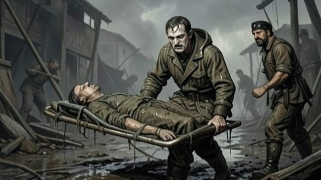 战争中的劳动之躯,《《1919》》中的场景。救护车上的担子 一再直面伤亡 理查德·埃尔沃思·萨维奇和其他司机把伤员送往医疗站,有时途中有人死去,他们便载着遗体返回。 没有光环的人命代价 这份工作以反复的照护和身体损伤,抵消了战争英雄叙事的光环。服役并不能让人可靠地与暴力保持道德上的距离。