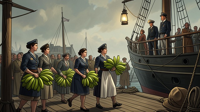 The Banana Wharf from "1919". The Banana Wharf Labor under spectacle Joe Williams watches women carry banana bunches onto a ship while the crew treats their bodies as entertainment.