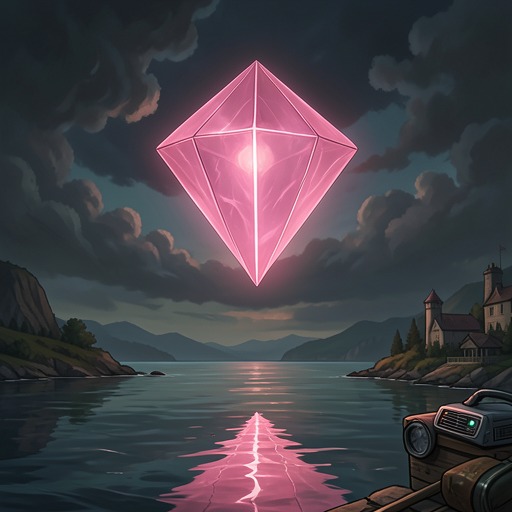 The Unidentified Pink Diamond from "La uruguaya". A mysterious pink shape over the water links Lucas’s idealized city to a shared moment of wonder and uncertainty.