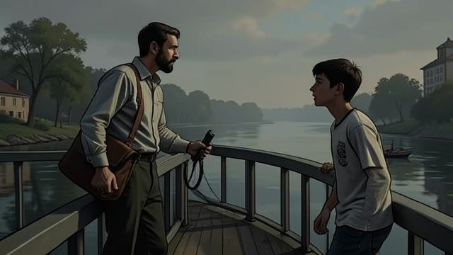 A Man at the Railing from "Anxious People". A Man at the Railing A stranger becomes visible The Man on the bridge stands above the water after arranging the practical details of his farewell.