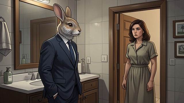 The Rabbit Revealed from "Anxious People". The Rabbit Revealed A secret exposed Lennart emerges in a rabbit head after hiding in the bathroom to disrupt the viewing.